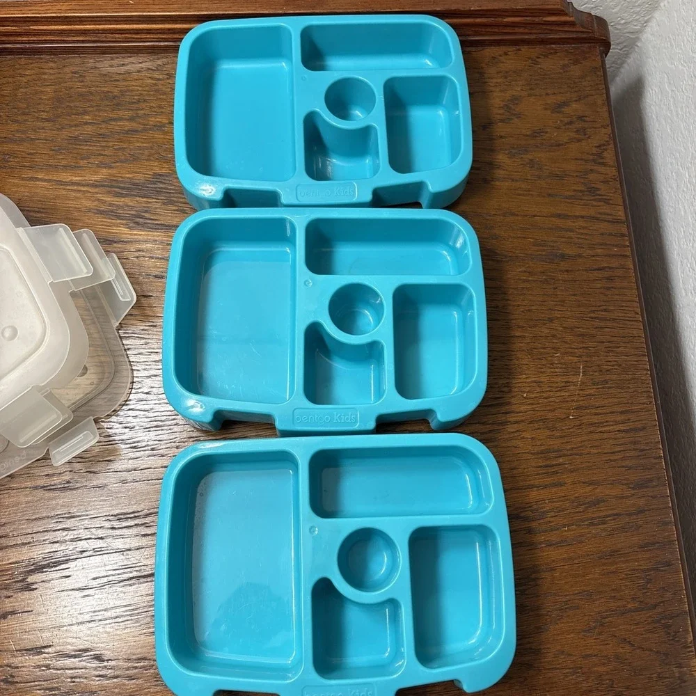 Lot Of 3 Bentgo Kids Teal Lunch Tray Containers Transparent Covers Bento Box